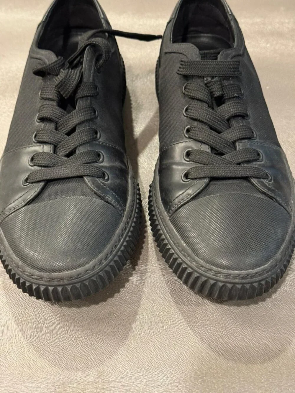 Authentic Prada Men's Leather Nylon Solid Black Stratus Sneaker